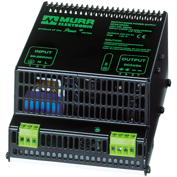 Murr Elektronik Power Supply, 90/265V AC, 24V DC, 5A; 6A, DIN Rail 85053